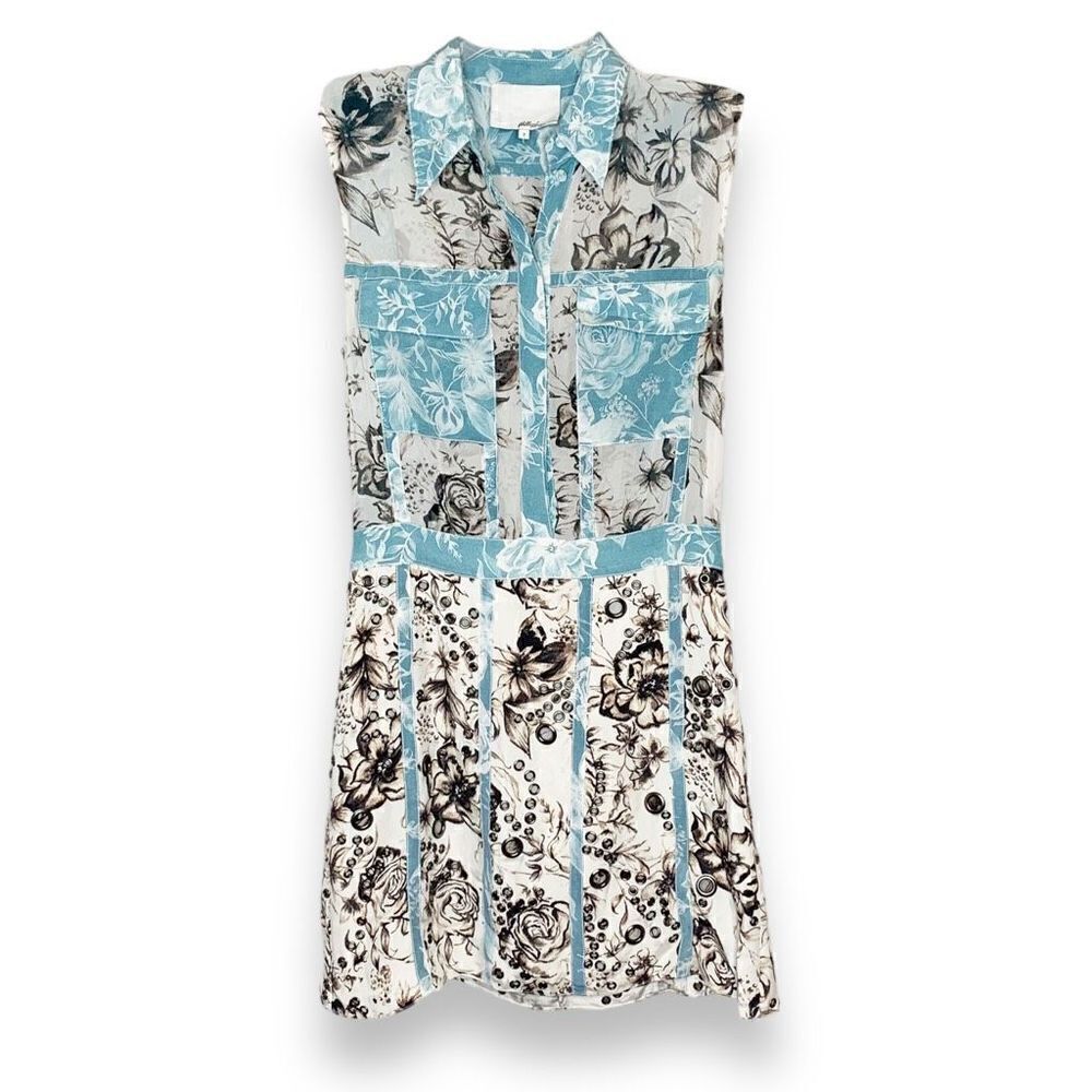 3.1 Phillip Lim Floral Silk Shirt Dress Blue Cream Grommet Collared Women’s Sz 2 - Picture 6 of 16
